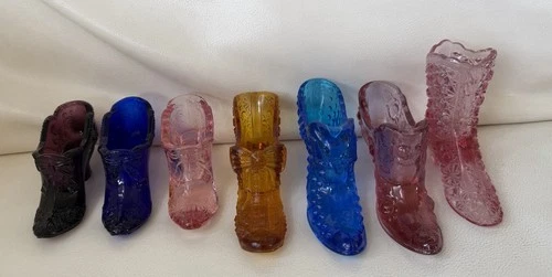 Vintage Fenton ART GLASS Boot & Slippers Shoes Lot of 7