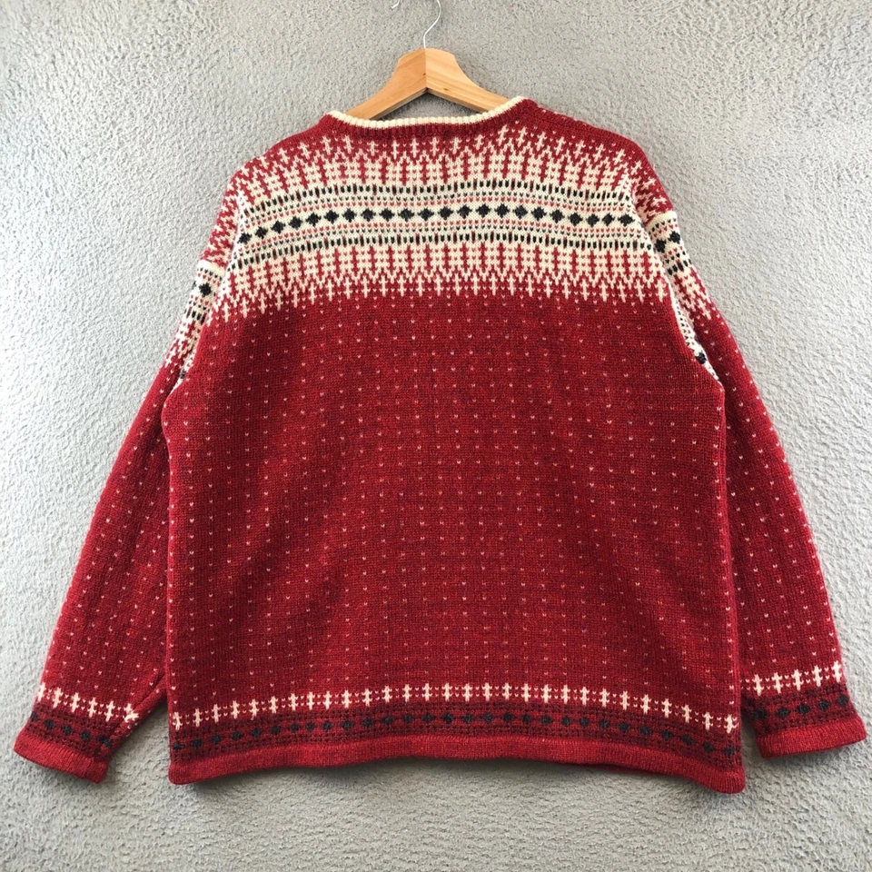 Cárdigan Suéter Lana Woolrich Árboles de Navidad Nordic Fair Isle Rojo Cremallera XL Foto 2 de 4