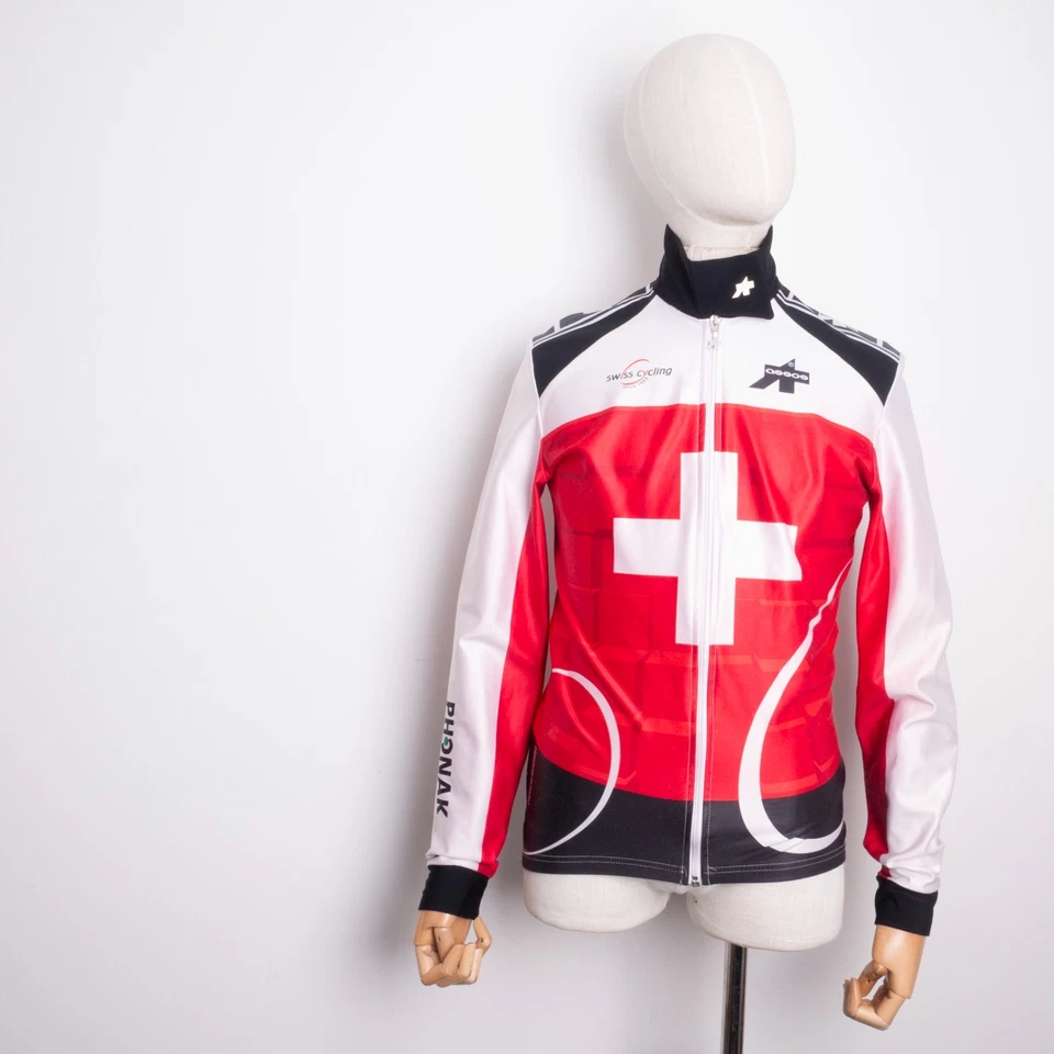 ASSOS Vintage SWISS CYCLING TEAM Red White Windproof Top Jacket Jersey Size L - Image 3 of 4