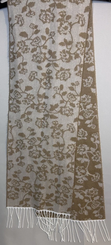 Bufanda tejida de invierno para mujer Cejon marrón y tostado estampado floral 64x9, suave Foto 2 de 4