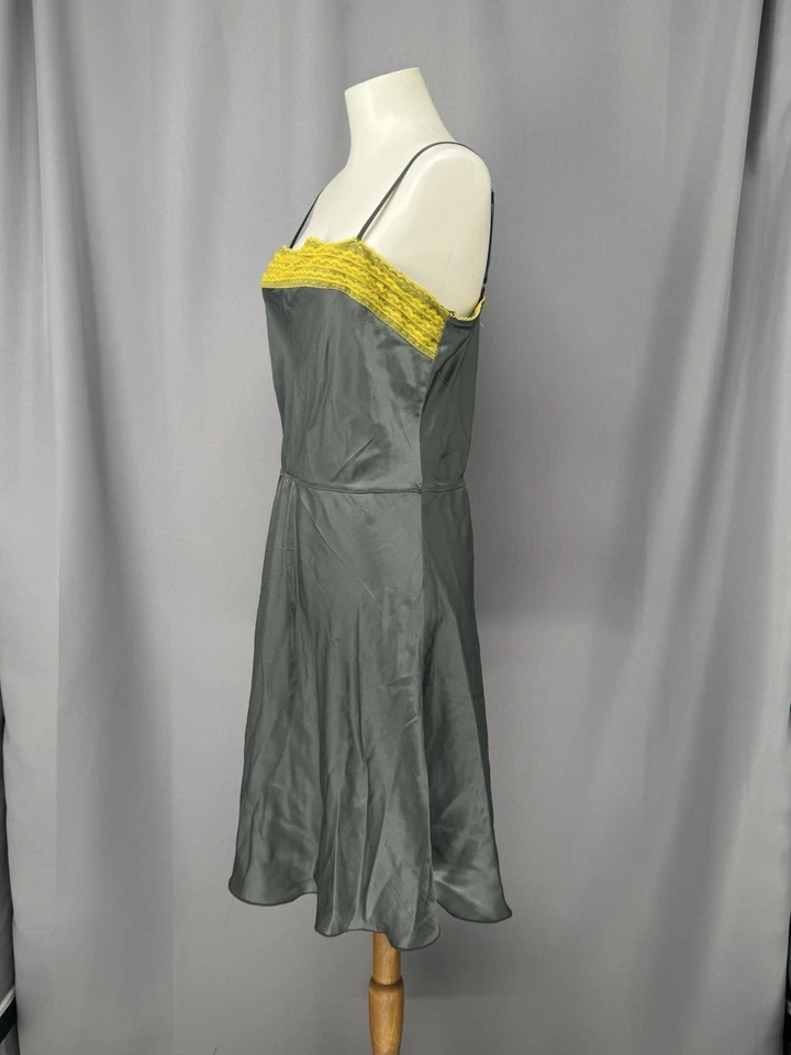 Vestido sin Mangas Free People Talla Grande Gris Amarillo Mini Seda Encaje Coqueta Delicado Foto 2 de 4