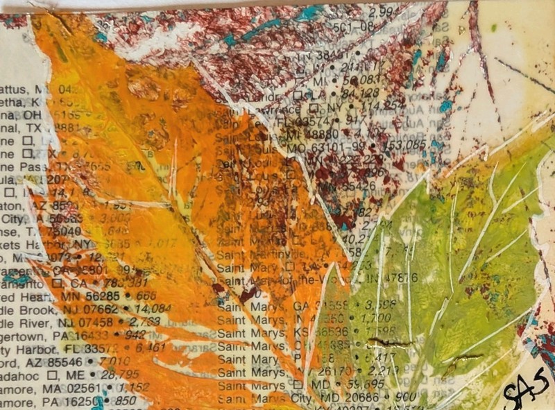 ACEO Art Card Original, Plant Pressing , Acrylic, Atlas, Outsider Art , Brut Art