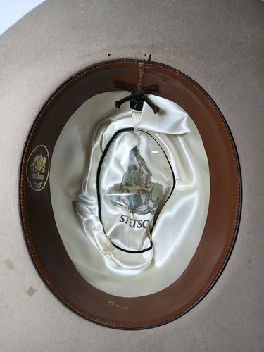 Size 7 Vintage John B Stetson Beaver 35 5X Stetson Cowboy Hat Embroidered Liner - Imagen 21 de 24