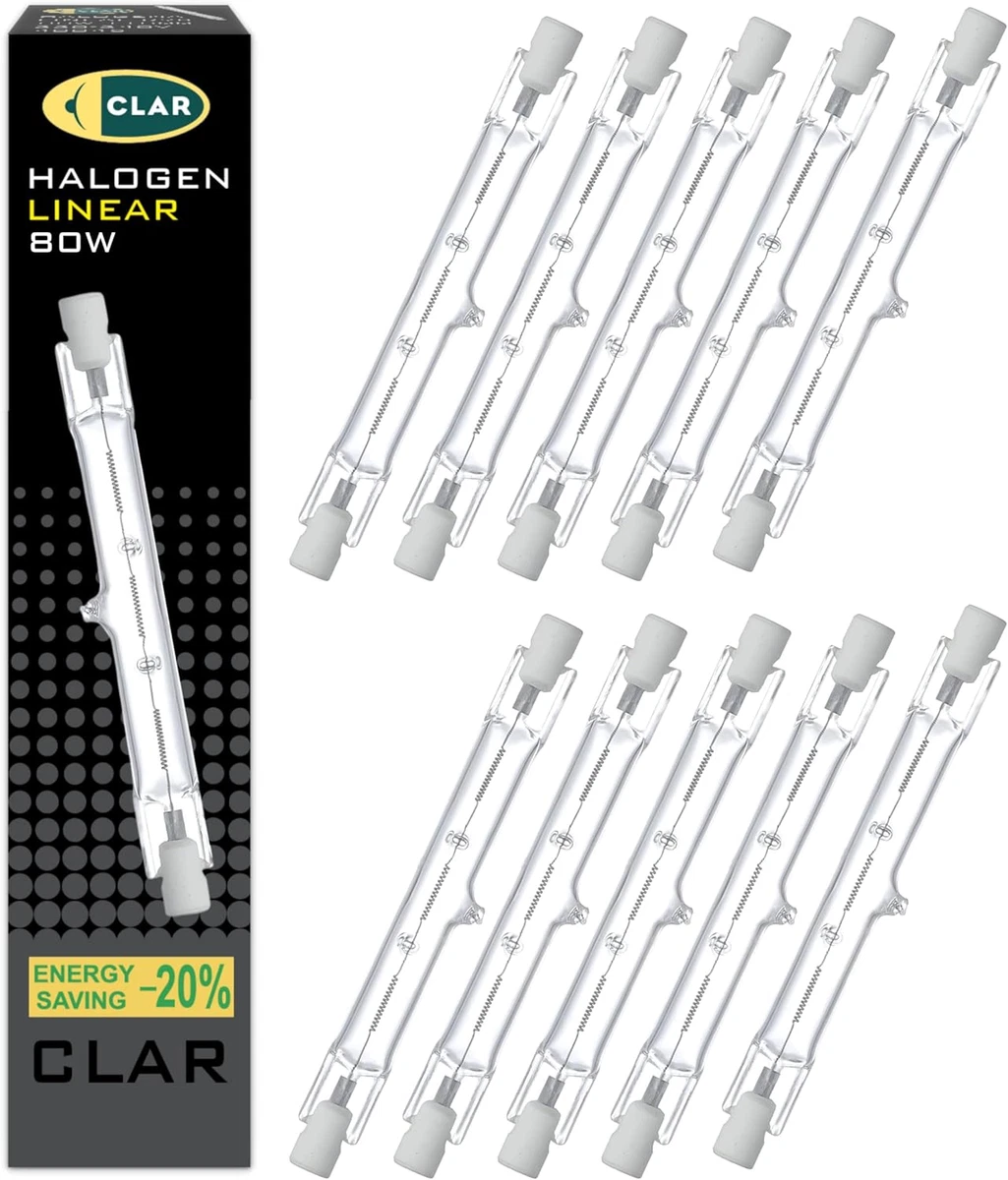 Lampada Alogena Lineare R7s 118mm 80W (equivalente 100W) A Basso Consumo, UV Stop, 1380 Lumen, Marino Cristal - 3
