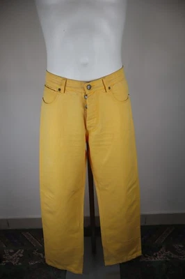 Peuterey Pantalon Casual Homme Tg 52 Man Vintage Pants Jaune Coton Lin - Photo 1/4