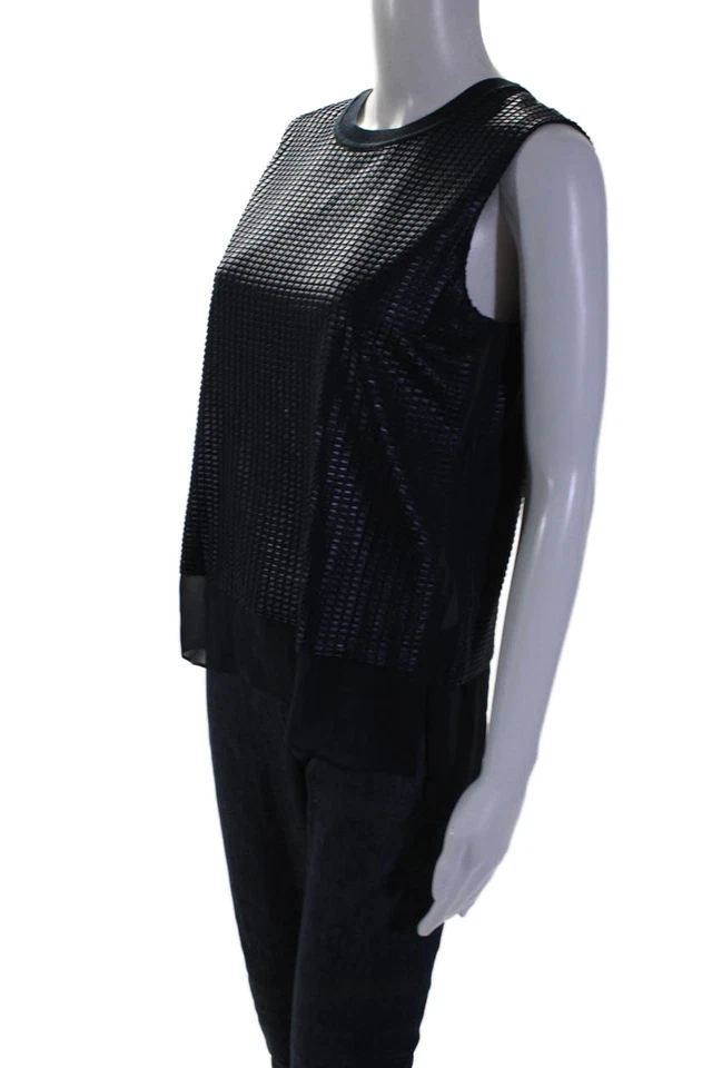 Blusa sin mangas Vince para mujer con retazos geométricos en capas azul marino talla S Foto 2 de 4