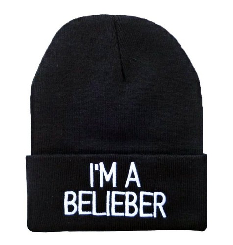 I'M A BELIEBER JUSTIN BIEBER BEANIE HAT (BLACK WITH WHITE LOGO) Free Ship USA - Picture 1 of 1