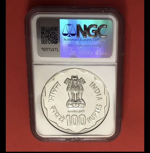 INDIA-1980B-UNC 100 RUPEES COIN(RURAL WOMEN'S ADVANCEMENT),GRADED BY NGC MS 68. - Picture 2 of 4