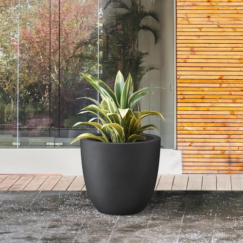 Elegant 14 Inch Round Concrete Planter with Drainage for Indoor & Outdoor Use - Picture 8 of 10