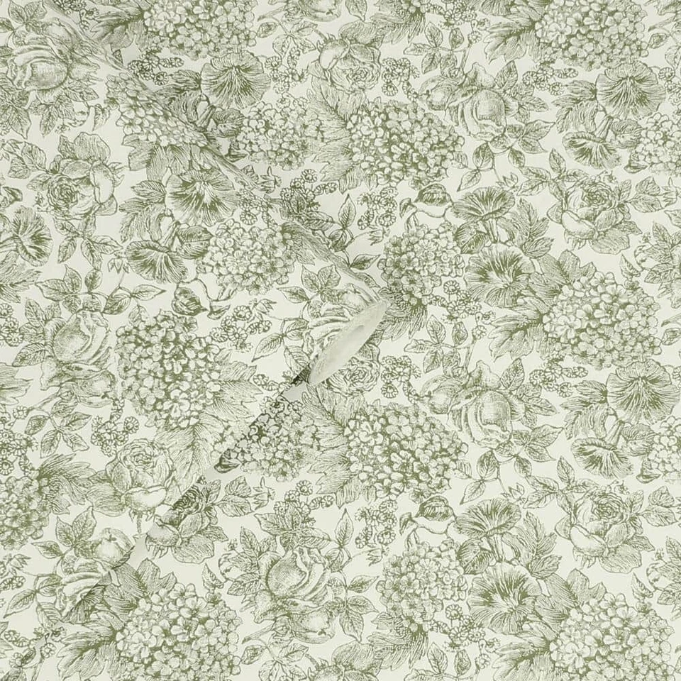 Laura Ashley 121080 Louise Moss Green Floral Print Nonwoven Strippable Wallpaper - Image 2 of 4