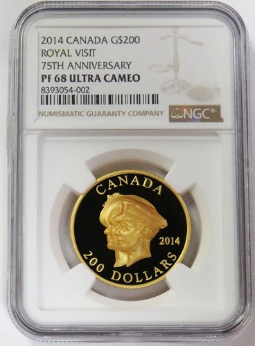 2014 GOLD 193 MINTED CANADA $200 ROYAL VISIT ANNIV HIGH RELIEF 1oz NGC PF 68 UC