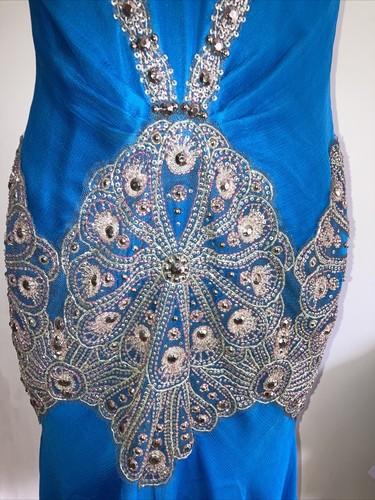 VESTIDO DE CÓCTEL JENNY PACKHAM CON CUENTAS DE SEDA AZUL, TALLA 14 REINO UNIDO, CUESTA £299 EN VENTA - Imagen 3 de 12