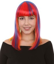 Womens Rainbow Medium Bob Wig  Party Ready Fancy Cosplay Halloween Wig HW-2285A