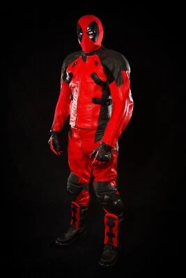 DEADPOOL Lederkombi Leder Bikeranzug Rennen Motorrad Lederjacke Hose-ROT-48-60 - Bild 1 von 4