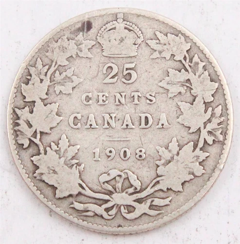 1908 Canada 25 Cents — photo from the most recent tracked eBay sale