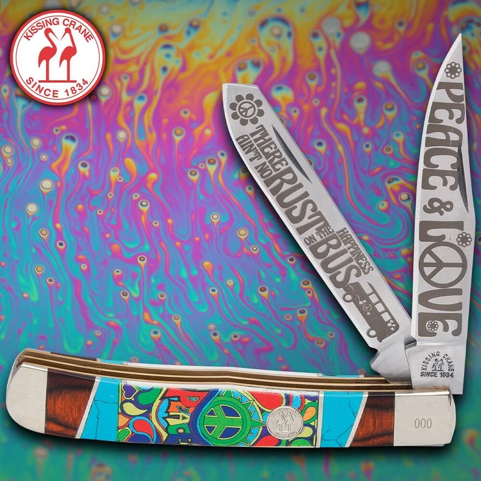 Navaja de bolsillo Kissing Crane Peace and Love Trapper | Longitud cerrada 4" Foto 4 de 4