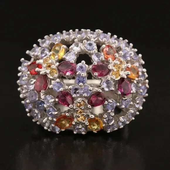 Sterling Silver Dome Ring Featuring Tanzanite, Ga… - image 1