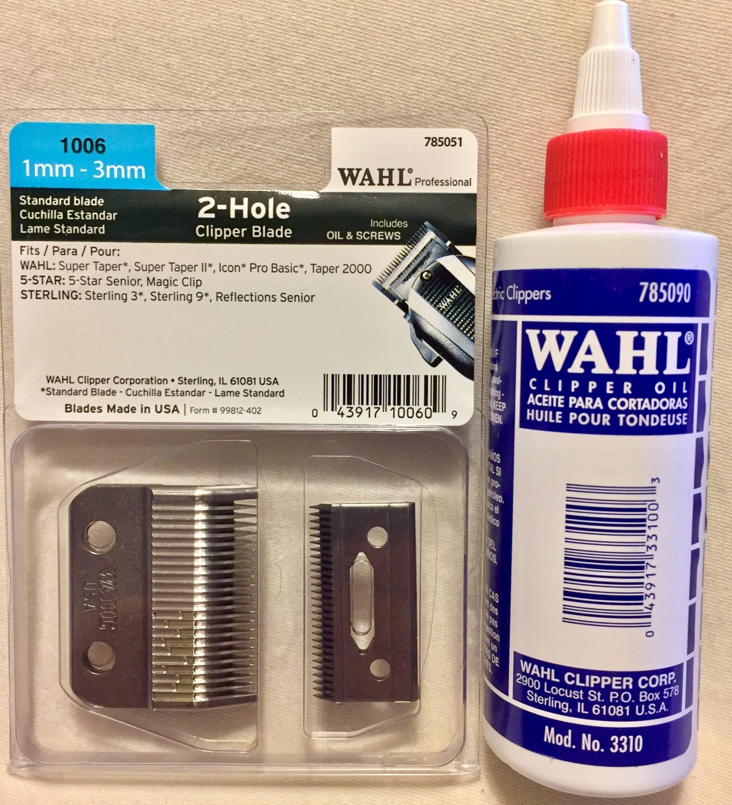 WAHL PRO #1006  5 STAR SENIOR STERLING, ICON, MAGIC, 2 HOLE BLADE & 4OZ WAHL OIL