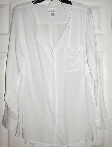 NWT 2X Plus Simply Emma White Long Sleeve Button Down Career Top Blouse XXL New! - Picture 8 of 9