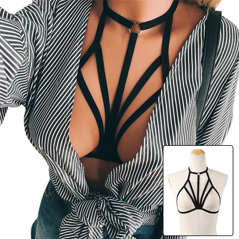 Women Bandage Harness Bra Sexy Lingerie Underwear Strappy Elastic Cage  Black | eBay