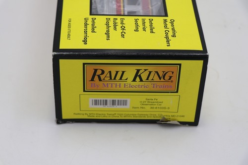 Rail King MTH Santa Fe 0-27 Streamlined Observation Car #30-6103S-3 LN In Box - Picture 6 of 8