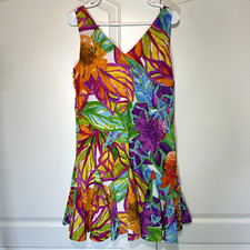 Lauren Ralph Lauren Tropical Floral Sleeveless Lined Dress Ruffle Flowy 10P
