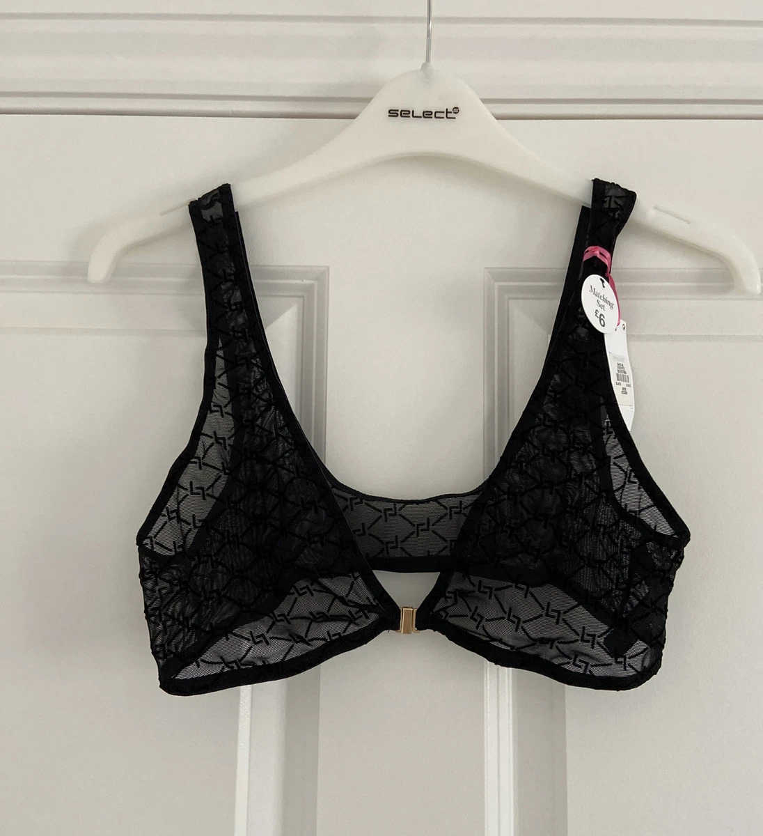 NEW PRIMARK BLACK PATTERN DESIGNER STYLE MESH BRA BRALETTE SIZE 10-12