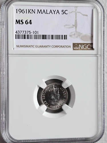 Malaya 5 Cents 1961KN NGC MS 64