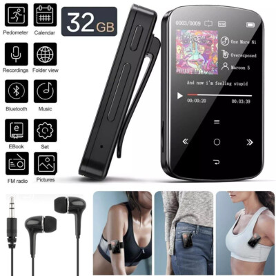 32GB MP3 Player HiFi Lossless Sound Bluetooth Clip Music Voice Recorder FM Radio