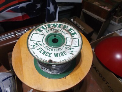 VINTAGE TUFSTEEL GALVANIZED ELECTRIC FENCE WIRE SPOOL CHICAGO ILL WIRE SALES CO