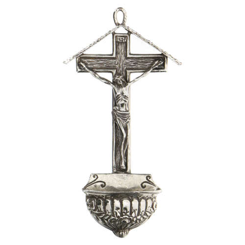 Acquasantiera croce con travi in argento 800 - Foto 1 di 1