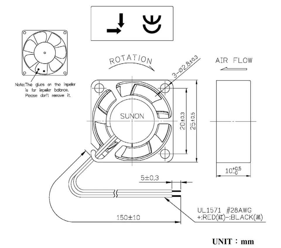 Sunon Lüfter 25x25x10mm MF25100V2-A99 DC 5V 5,10 m³/h MagLev Silence - Bild 2 von 2