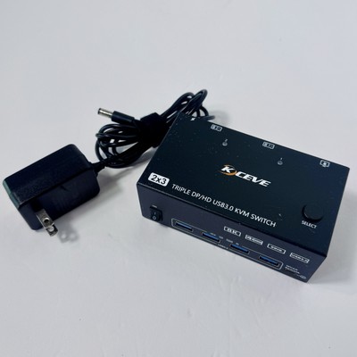 KCEVE KVM Switch 3 Monitors 2 Computers | USB 3.0 HDMI | 8K@30Hz/4k@144Hz - 12V