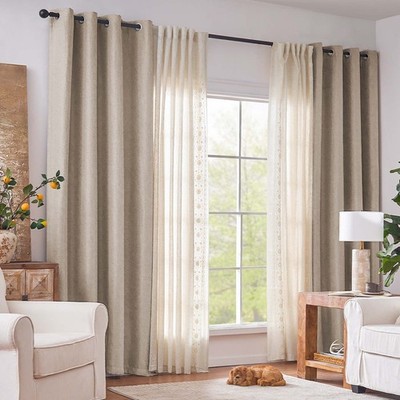 Blackout Linen Curtains 2 Panels Room Darkening Grommet Bedroom 84''L  96''L