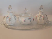 Fenton Beaded Melon Tea Rose Vanity 7 Piece Set - #936/1500 - Signed by Artist