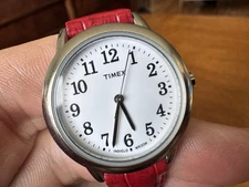 Timex Easy Reader Women TW2P68700 Indiglo Red Leather 30mm Quartz Watch 7 1/4"