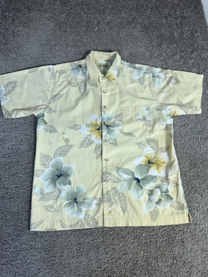 Haband Shirt Mens L Yellow Floral Hawaiian Short Sleeve Button Up Relaxed Fit - Image 1 of 4