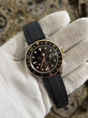 Rolex GMT-Master 16753 40mm Steel 18K Gold Date Rubber Strap Watch