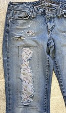 Hippie Ripped Boyfriend Women's Jeans Size 11 / 30 Distressed Bleached Splashed