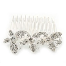 Bridal/Wedding/Prom/Party Rhodium Plated Clear Diamante Butterfly Hair Comb -...