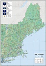 New England Physical Map - 24 x 16 inches ? Paper Laminated