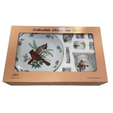 Collectible China Tea Set Cardinal Bird Mini Porcelain Boxed Vintage