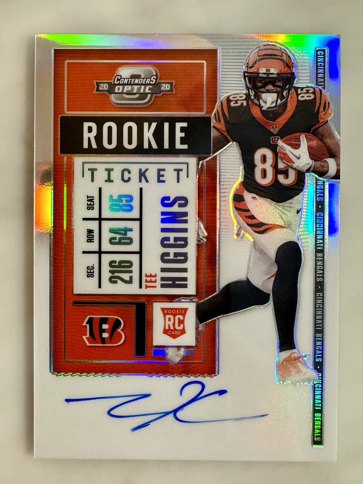 2020 Contenders Optic TEE HIGGINS Rookie Ticket Silver Prizm Holo RPS #113 Auto