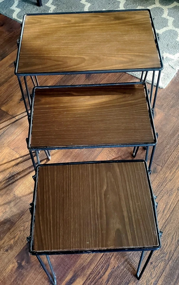Vintage Mid-Century Modern Nesting Tables (3) w/ Metal Hairpin Legs ~ Authentic - Image 2 of 4