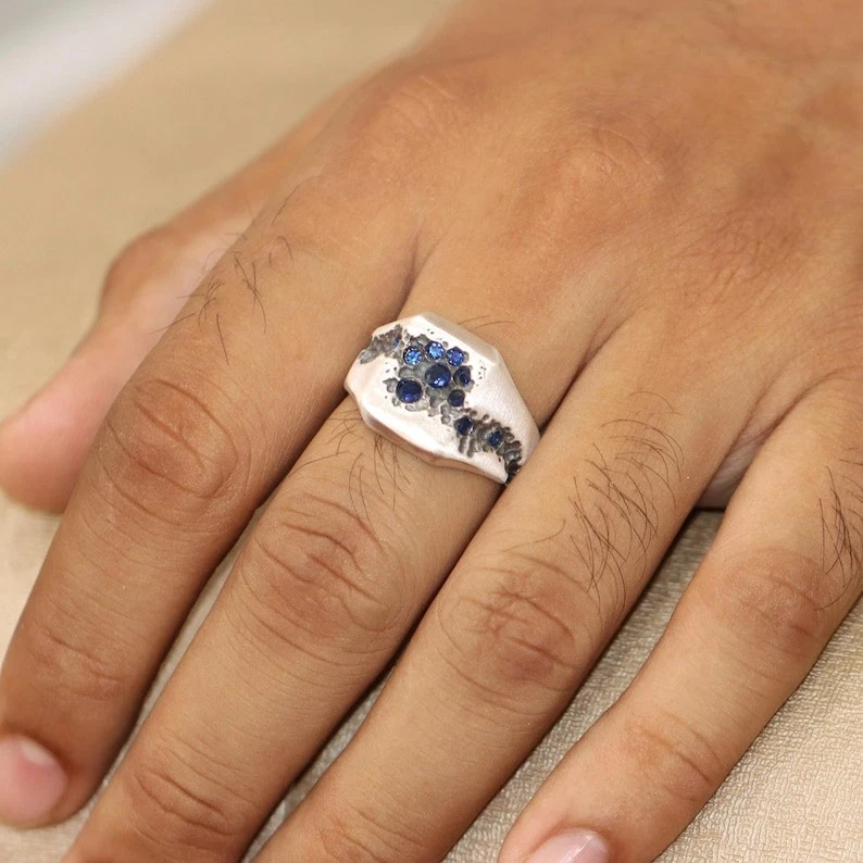 Blue Sapphire Vintage Ring 925 Sterling Silver Handmade Gemstone Jewelry - Image 4 of 4