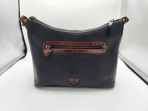 Vintage Brighton Black Pebbled Leather Brown Crocodile Accents Shoulder Purse... - Picture 2 of 18
