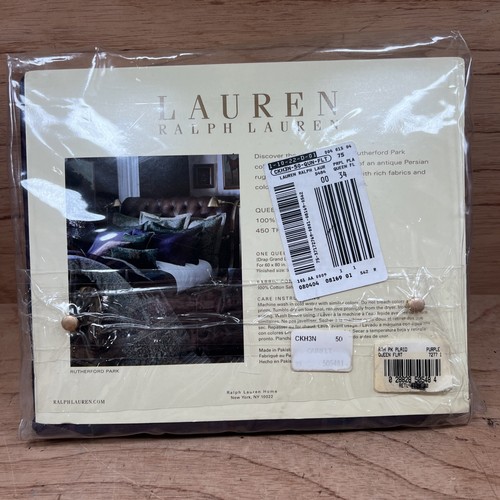 NUEVO NOS Ralph Lauren 450TC RUTHERFORD PARK Sábana Plana Reina a Cuadros Gris Púrpura - Imagen 3 de 5