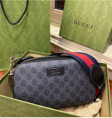 Gucci GG Supreme Black Crossbody Bag Adjustable Strap Men's Designer Monogram