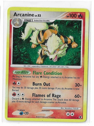 Arcanine 1/111 Rising Rivals Platinum Holo Rare SWIRL Pokemon TCG Card LP