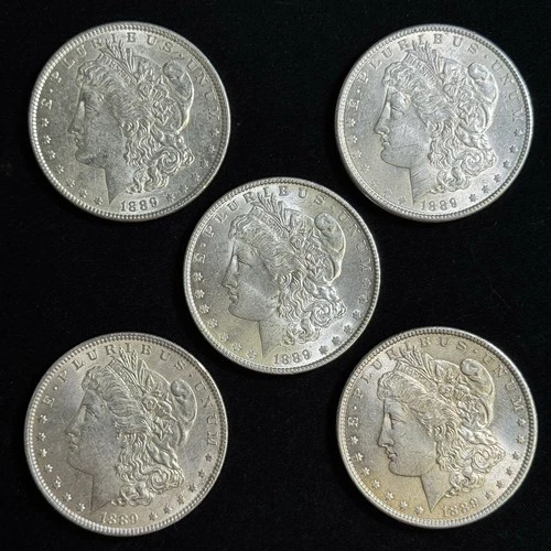 5 Lot - 1889 P Morgan Dollars - BU+ Condition - 90% Silver Dollar